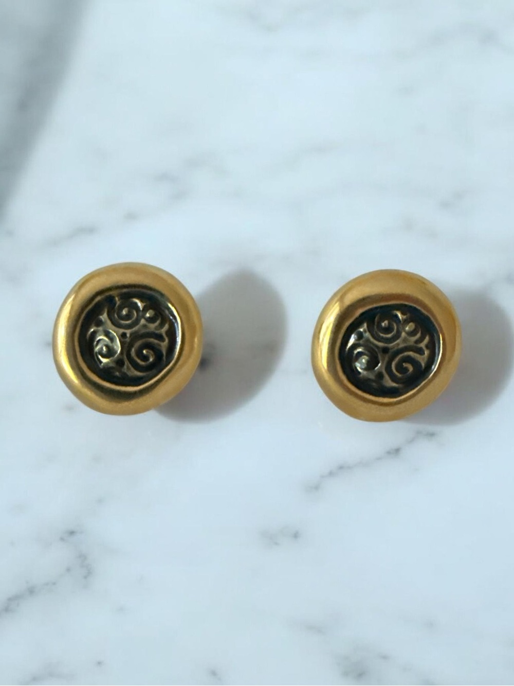 Vintage Givenchy Gold Tone Swirl Button Post Earrings - Picture 2 of 4